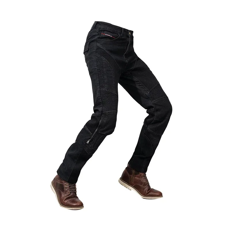 오토바이 라이딩 팬츠 통기성 봄 모토 크로스 안티폴 메쉬 청바지 블랙 남성 캐주얼 슬림핏 실루엣을 매끄럽게 해주는 하이