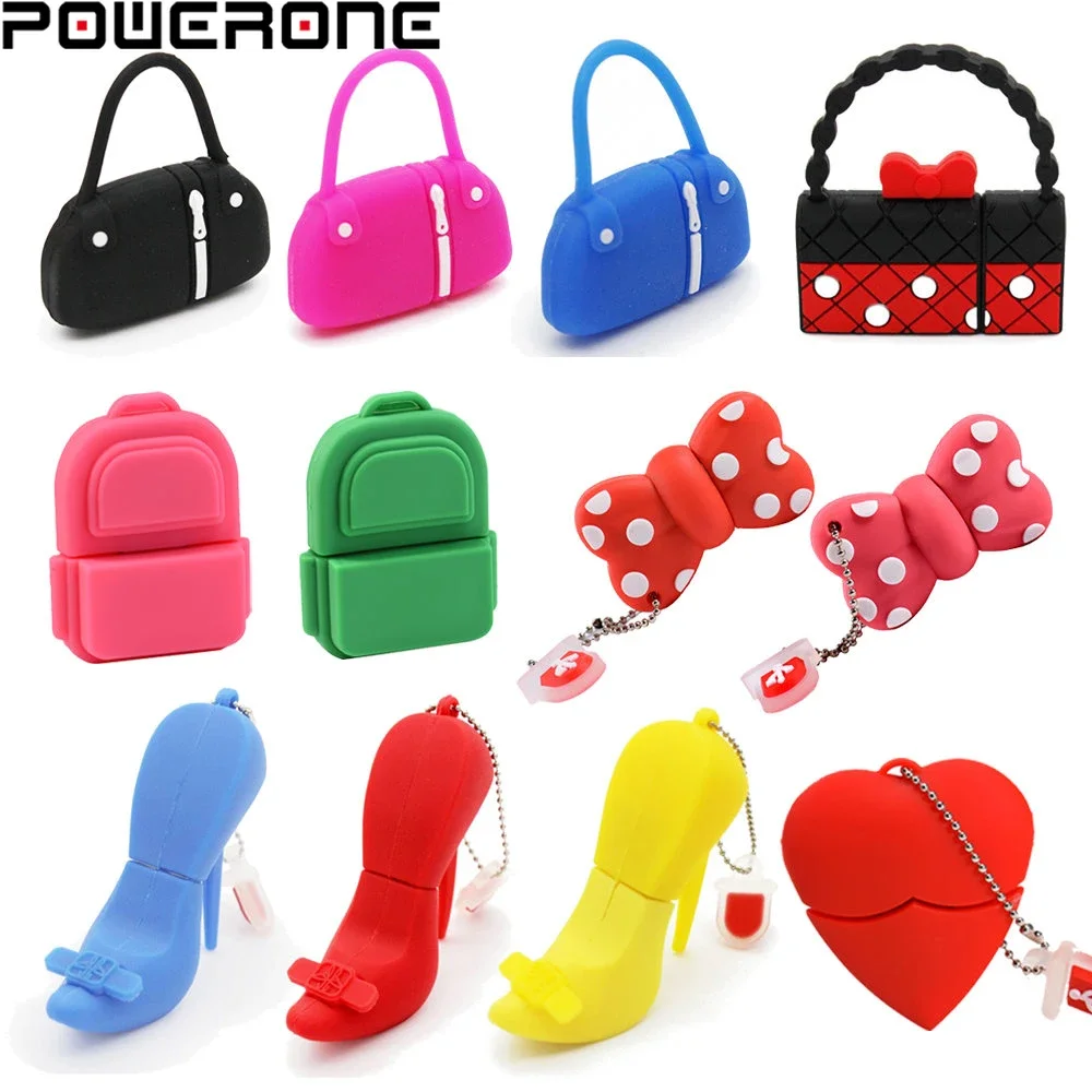 

JASTER Cartoon USB Flash Drives 128GB Schoolbag Model USB 2.0 Memory Stick 64GB Cute Bowknot Heart Pen Drive Creative Gift