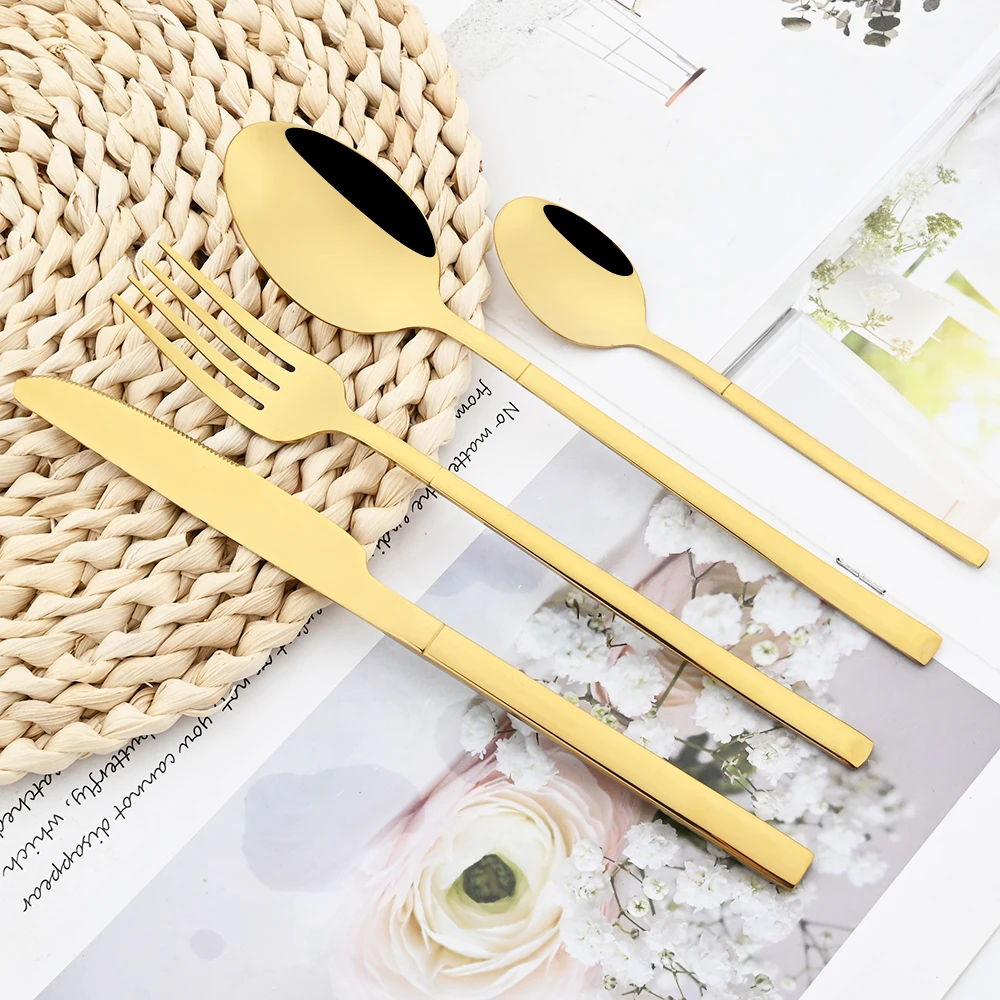 Description Picture 6 of item16Pcs Rose Gold Dinnerware Set Knife Fork Coffee Tea Spoon Cutlery Set Stainless Steel Tableware Western Home Kitchen Flatware