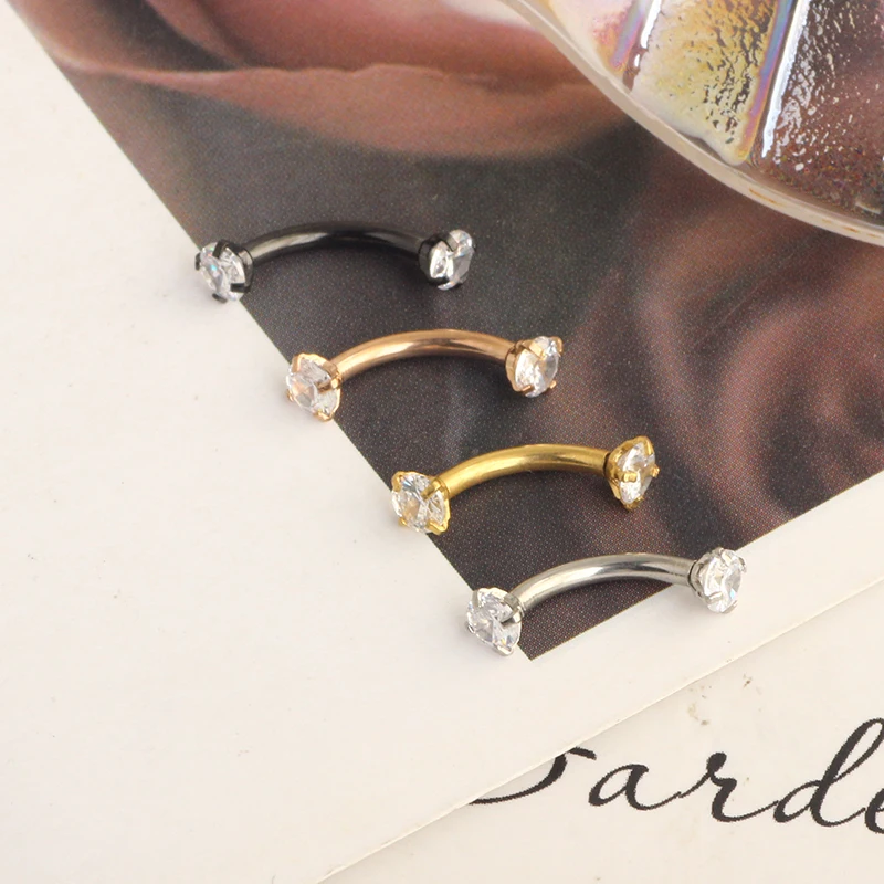 Steel Crystal Gem Eyebrow Ring Tragus Helix Rook Earring Piercings Curved Banana Piercing Bijoux Lip Helix Rings Jewelry 16G