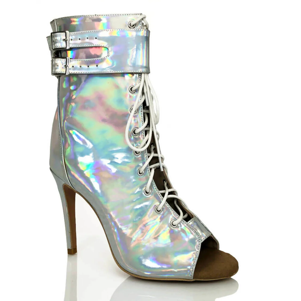 Sgesvier Boots Luxury Women's High Heels Silver Prom Outdoor Lace-up Party Sexy for Stilettos Outdoor Dance Shoes Sexy Woman