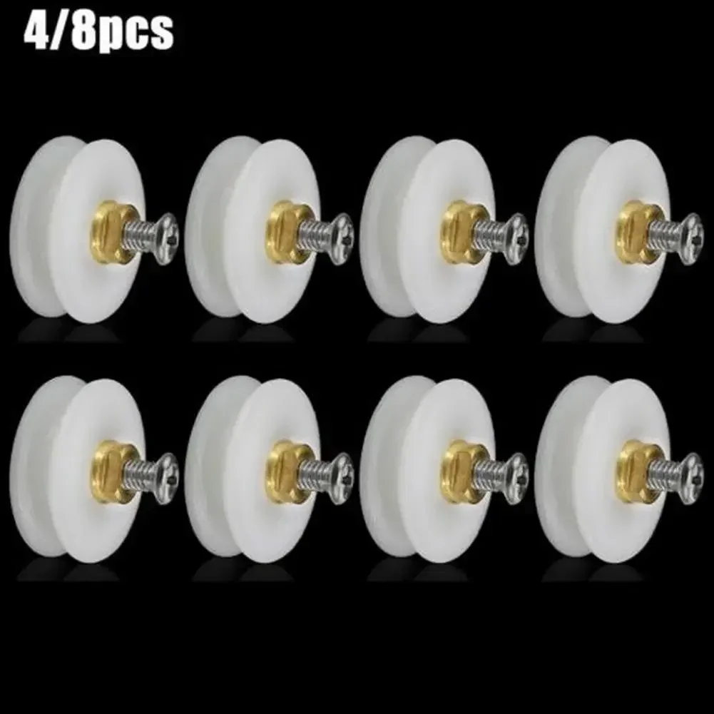 Shower Door Rollers Shower Room Rollers 8pcs Durable Shower Room Bathroom Door Rollers Shower Runners Part Room Wheels White 22mm Accessories