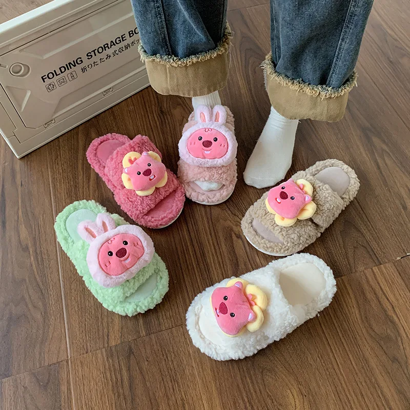 

Miniso Kawaii Cartoon Loopy Fuzzy Slippers Cute Girl Style Home Plush Slippers Soft Bottom Cozy Anime Plush for Birthday Gift