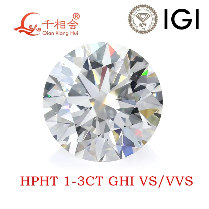 프로모션 HPHT 다이아몬드 IGI 인증 D E 0.5CT -2.2CT VS VVS SI 선명도 3EX 라운드 커팅, 실험실 재배 다이아몬드 루즈 스톤