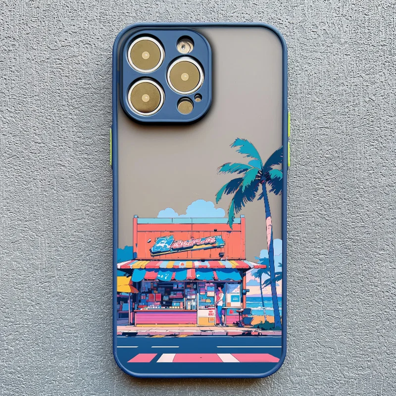 Strandsonnenuntergang Kokospalmen Matte Handyhülle für iPhone 13 12 Mini 11 Pro Max 17 16 15 14 Pro Max Plus XR XS X Rückseiten-Cover – Detail 3