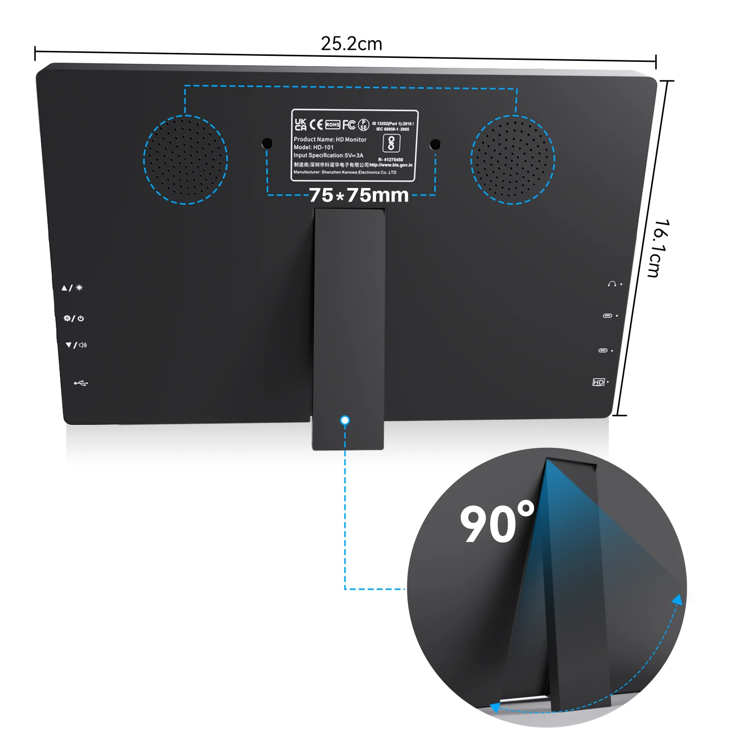 10.1인치 터치스크린 휴대용 모니터, 1366x768 HD IPS 디스플레이, HDMI Type-C, 노트북 PC 스위치용 외부 보조 화면