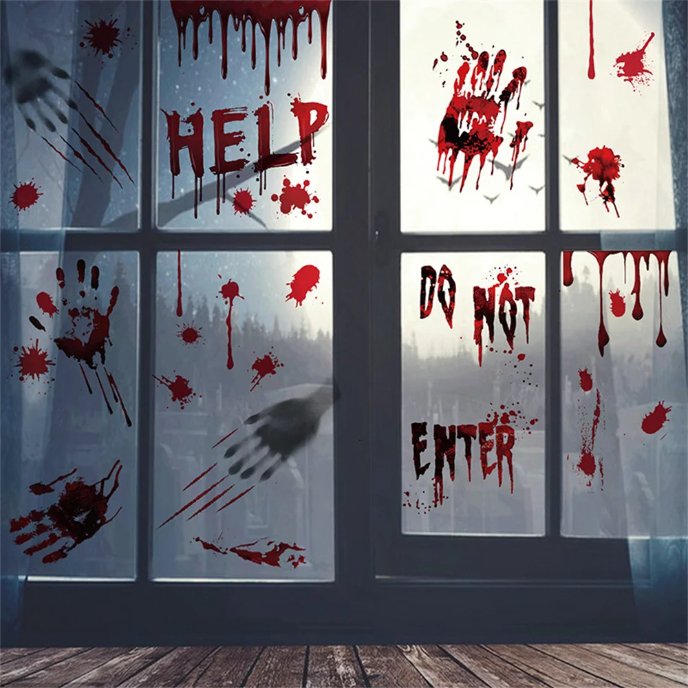 Halloween PVC Glass Window Static Sticker Horror Ghost Shadow And Bloody Hand Sticker Happy Halloween Home Party Decoration