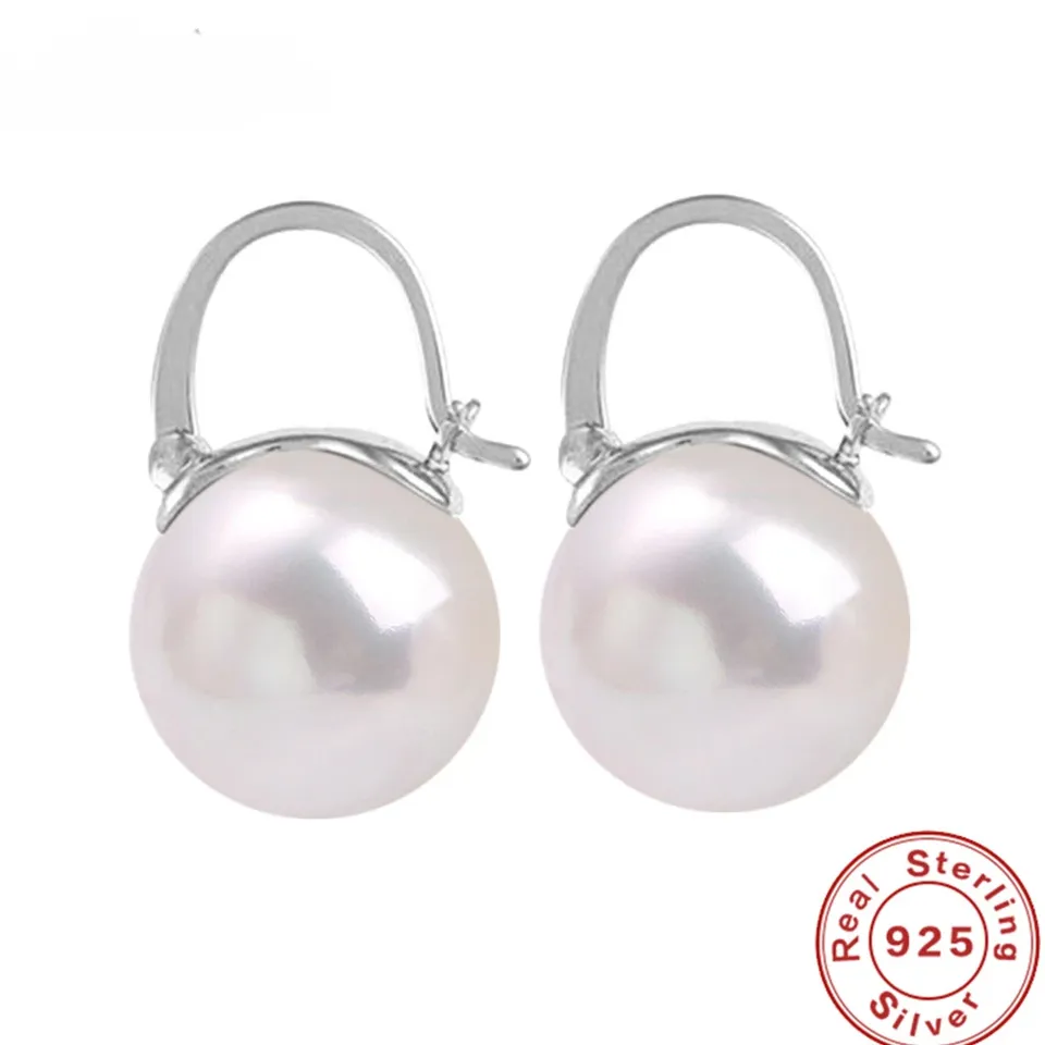 925 Sterling Silver Earring Pearl 18k Gold Charms Cute Hook Engagement Party Wedding for Women Lady