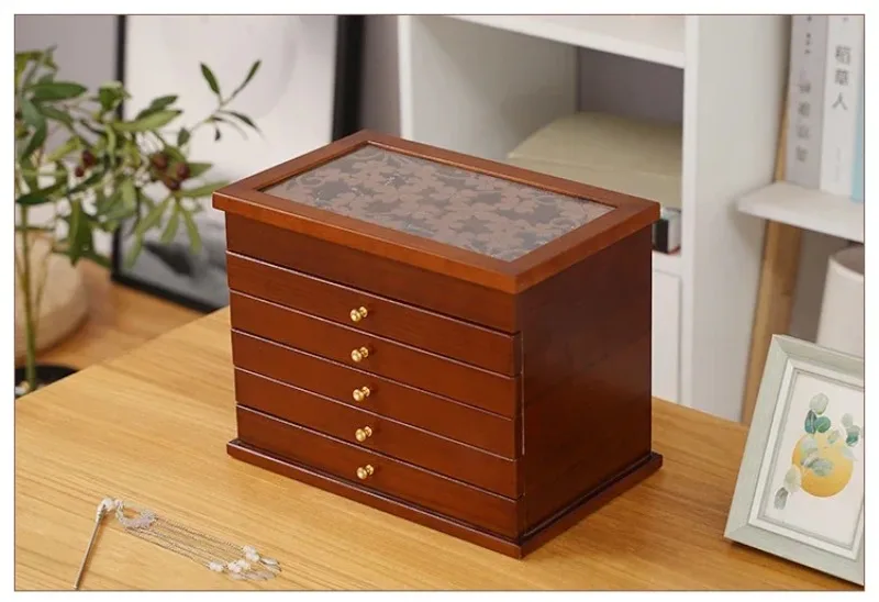 Big Size Wood Jewelry Storage Box Drawer Ring Necklace Jewelry Boxes Organizer Case Earrings Display Bangles Tray Accessories