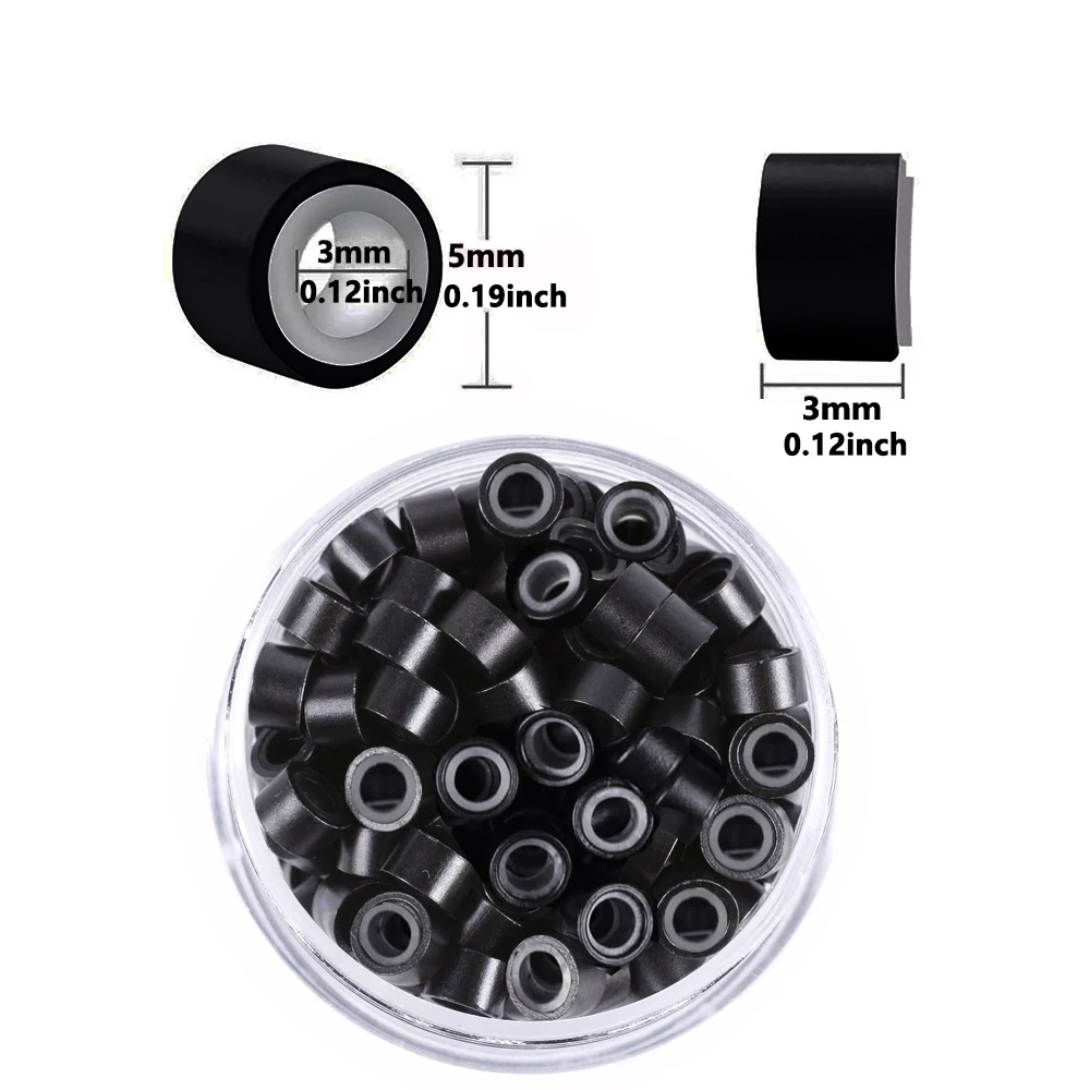 200/1000Pcs 5.0*3.0*3.0mm 마이크로 실리콘 라이닝 링/링크/비즈 마이크로 링 링크 크림프 비즈 헤어 익스텐션 도구
