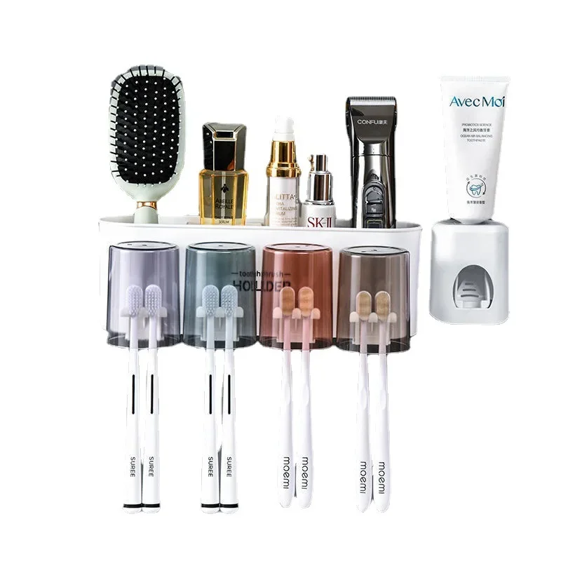 Toothbrush Holder Wall Set, Toothbrush Cup, Mouthwash Cup, Toothpaste Squeezer, Tooth Household Washing Table Shelf Rack
