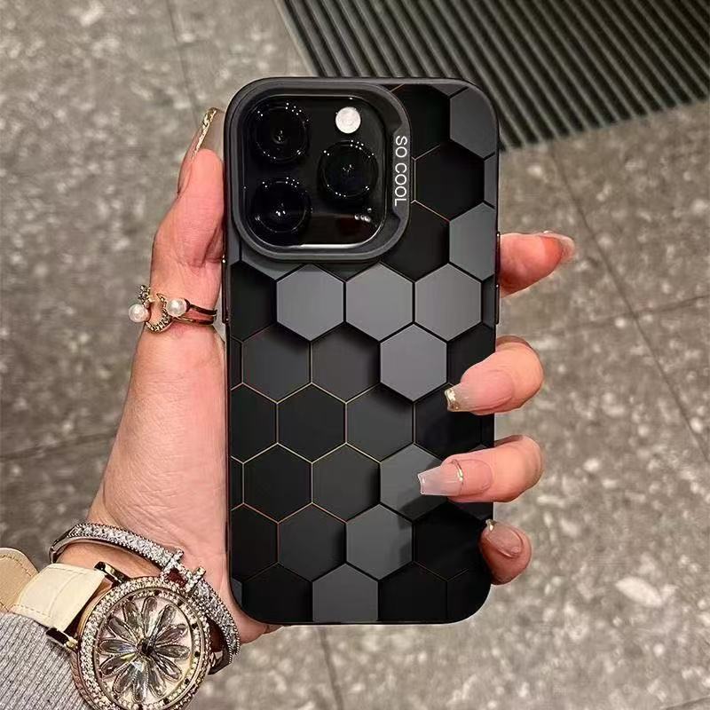 Hree-Dimensional Honeycomb Pattern Technology Phone Case For iPhone 16 Pro Max 15 14 Plus 13 12 11 XS X XR 7 8 SE 2022 16 Cover