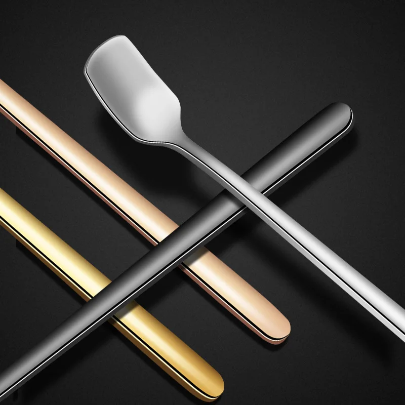 Long handle square head stirring spoon Household kitchen stainless steel coffee spoon dessert Kitchen Accessories stainless steel spoon stainless steel spoon set stainless steel fork spoon set glass dessert spoon