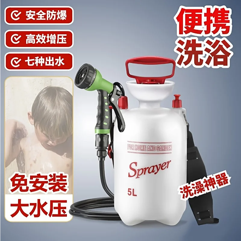 휴대용 압력 분무기 플라스틱 2L, 조절 가능한 노즐 안전 밸브 포함, 캠핑, 하이킹, 소독, 청소용