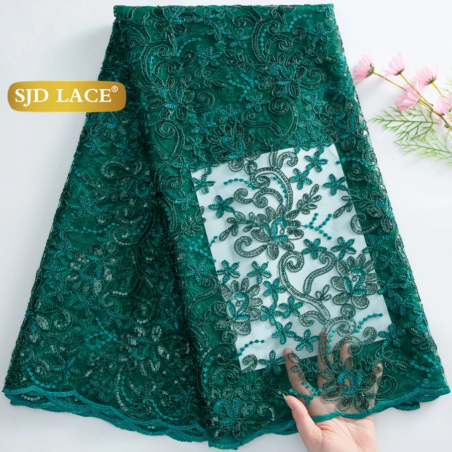 SJD LACE African Net Sequins Lace Fabrics 2026 Fashion Nigerian Tulle French Mesh Lace Fabric For Women Wedding Party Dress 4668
