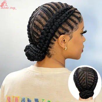 Parrucca corta in pizzo integrale fatta a mano, parrucca sintetica Bantu senza nodi, parrucche intrecciate per donna, parrucca con trecce cornrow per donna, leggera