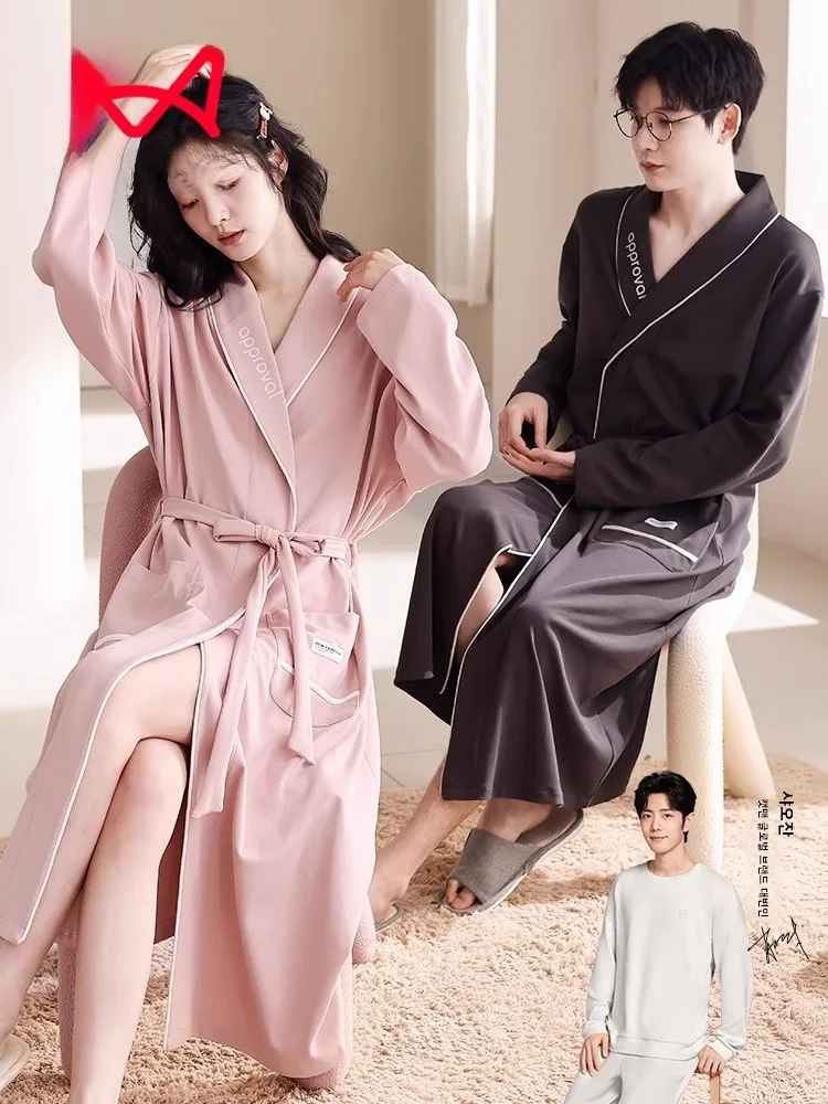 순면 슬립 순면 중간 길이 커플 남성용 여성용 긴 소매 슬립 수면복 슬립 수면복 슬립