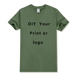 Men's High-End Custom 100% Pure Cotton T-Shirt with Logo and Text - XXL (Army Green)