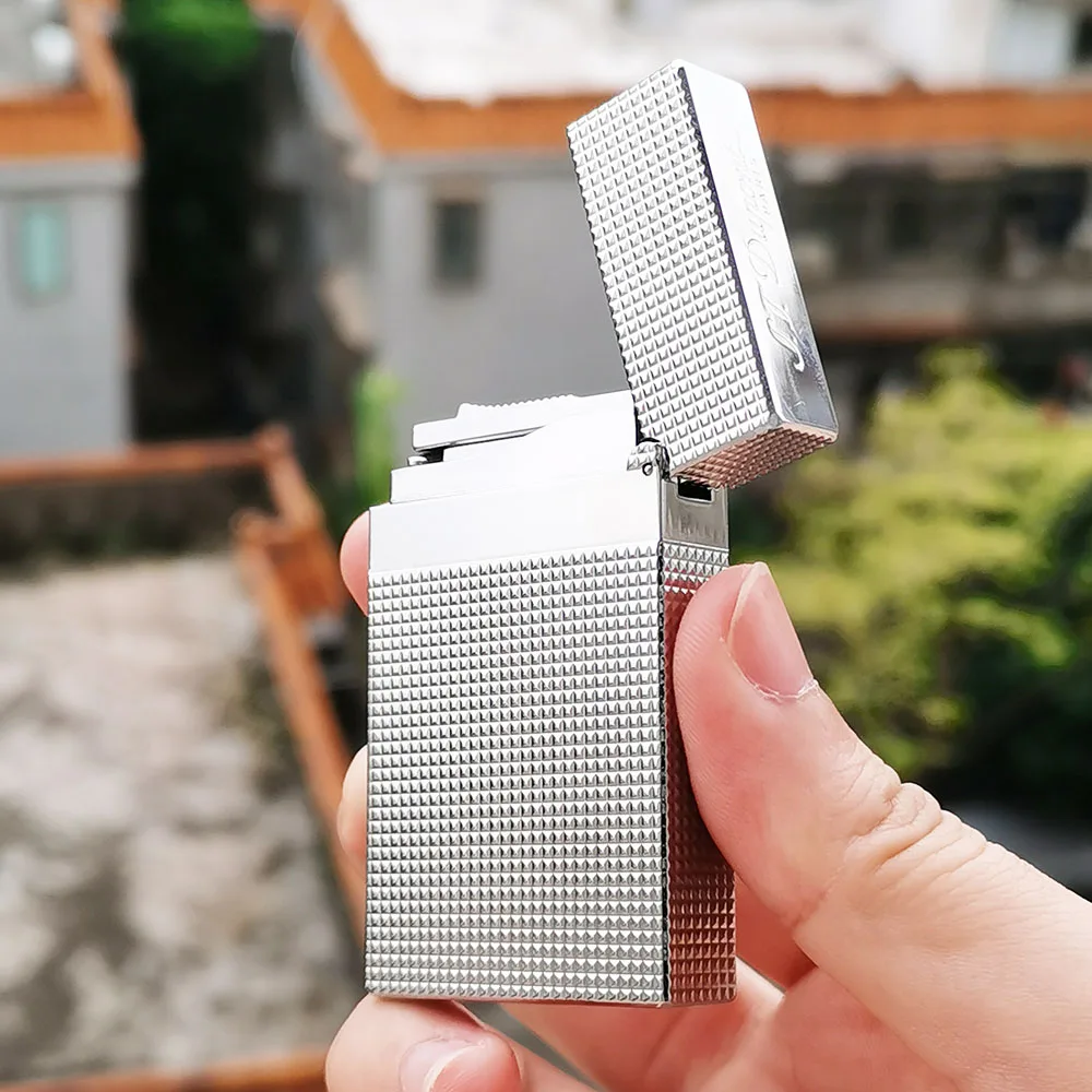 Luxury Brand Metal Lighters PING Sound Engraved Lattice Gas Cigarrette Tools For Smoking Men Unique Gifts 2
