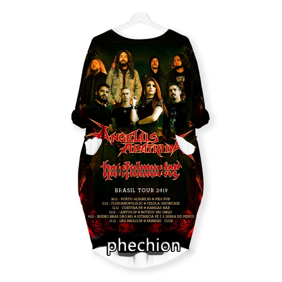 

phechion New Fashion Angelus Apatrida Band 3D Print Dresses Casual Mid-length Dress Women Clothing Pocket Long Sleeve Tops T24