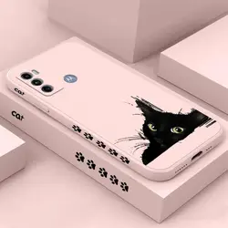 Sleek Black Cat Silicone Phone Case Cover - MOTO G53 (Pink)