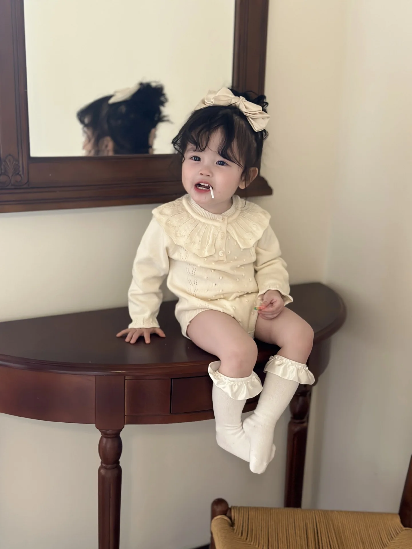 2023 neue Neugeborene Baby Mädchen Gestrickte Bodys Rüschen Kragen Spleißen Herbst Infant Baby Mädchen Overall Kinder Gestrickte Kleidung – Detail 2