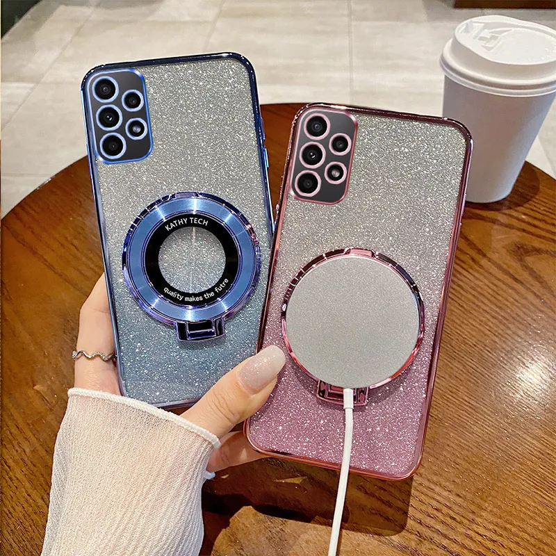 

A32 A22 A13 Cover For Samsung Galaxy A32 A52 A20 A21 A23 A24 A30 A33 A34 A50Glitter Magnetic Wireless Charging Stand Holder Case