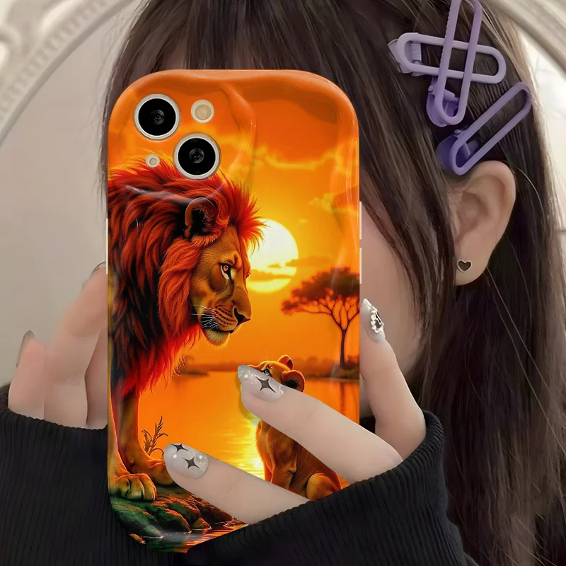 Lion King and Cub 3D Wave Soft TPU Phone Case Cover