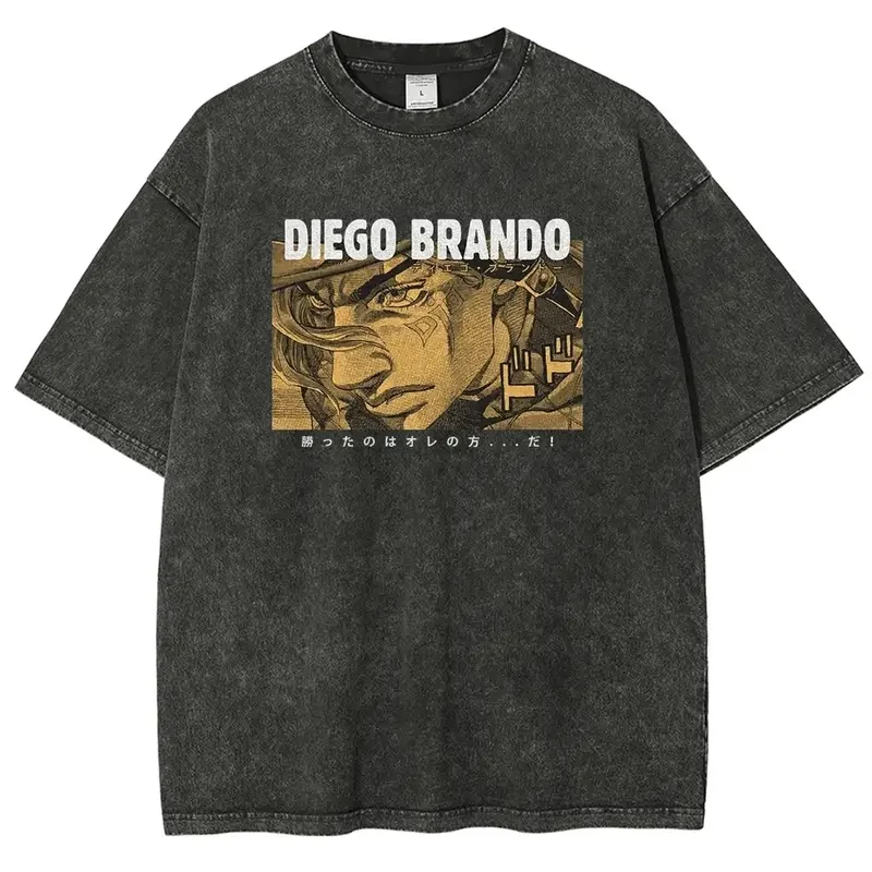 Diego Brando Retro Graphic Tee – Men’s Washed Cotton Short Sleeve Manga Shirt