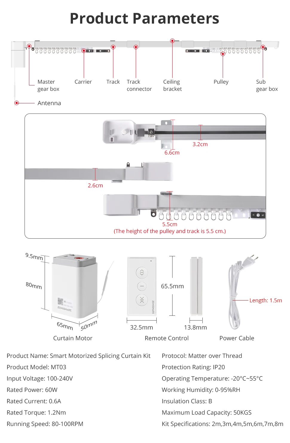 Matter Thread Smart Mini Motor with Splicing Curtain Track Support Homekit Alexa