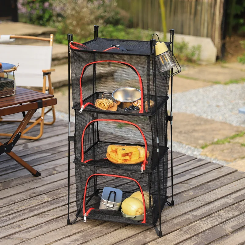 Outdoor Drying Rack 3-layer Folding Net Hanging Drying Net Multi-functional Folding Clothes Hanging Zipper Open Fishing