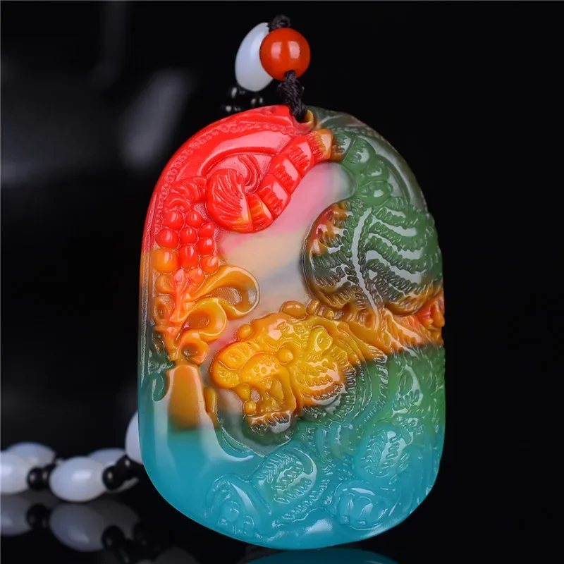 

Natural Color Handcarved Tiger Jade Pendant Fashion Boutique Jewelry for Men and Women's Zodiac Necklace Gift