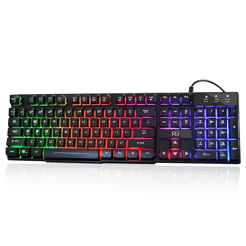 RII RK100+ Backlit Gaming Keyboard,Rainbow LED Mechanical Office RGB English Spanish Keyboard With USB Wired