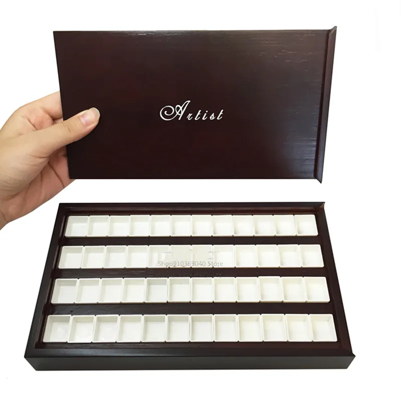 Bamboo Watercolor Sub-packing Box 24/36/48 Color Portable Watercolor Paint Storage Box with Lid Tray Painting Art Supplies paint tray,color palette,watercolor palette,watercolor paint pans,paint pots