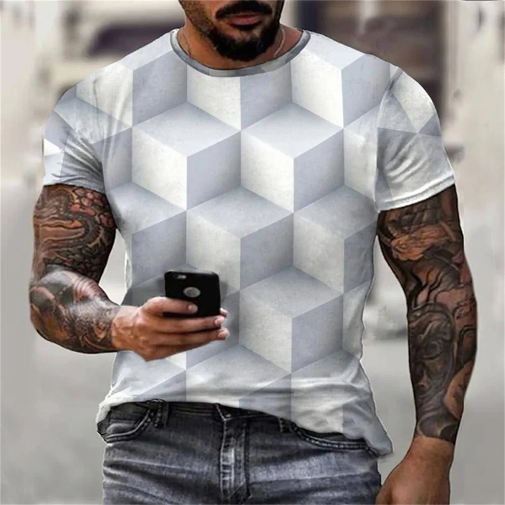 

Summer Casual Men's Fashion Breathable Short-Sleeved Round Neck Everyday Street T-Shirt Loose Fitting Pullover 3d Gradient Print