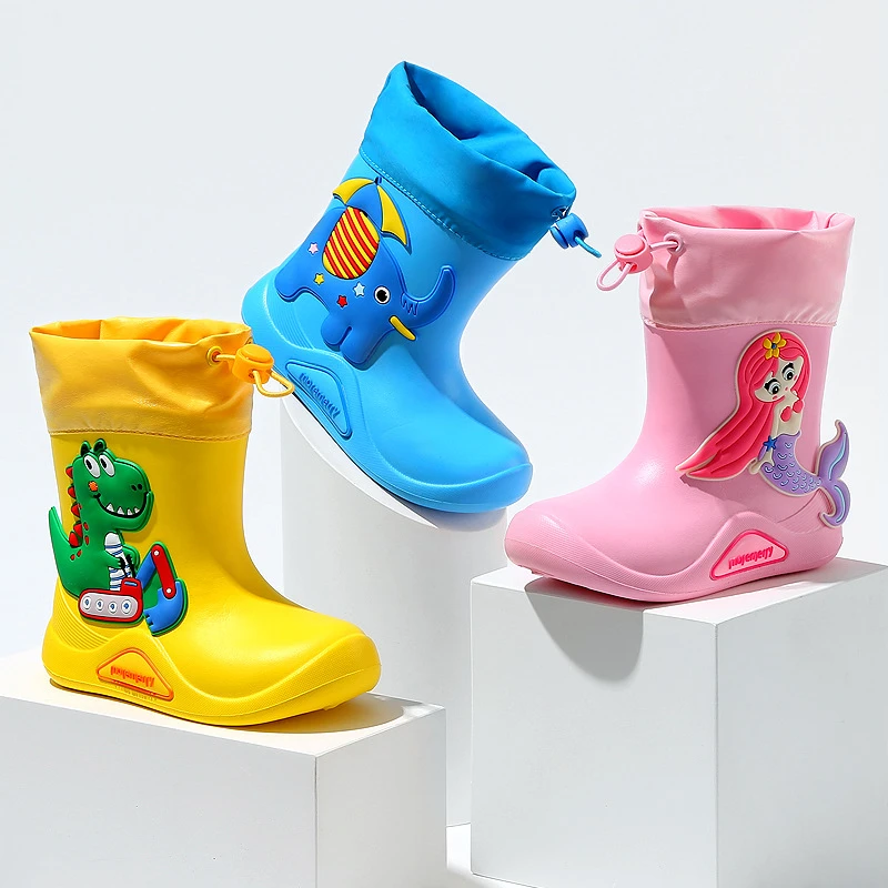 

New Kids Fashion Boots Toddler Infant Baby Boys Girls PVC Rain Boots Waterproof Non-Slip Shoes Kids Cartoon Mermaid Rain Shoes