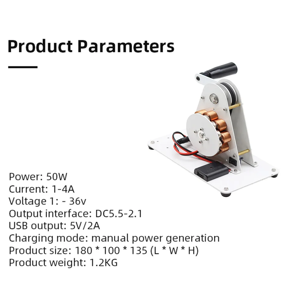 50W Hand Crank Generator Emergency USB Mobile Phone Charging 12V Permanent Magnet Mini Generator Physical Electromagnetics
