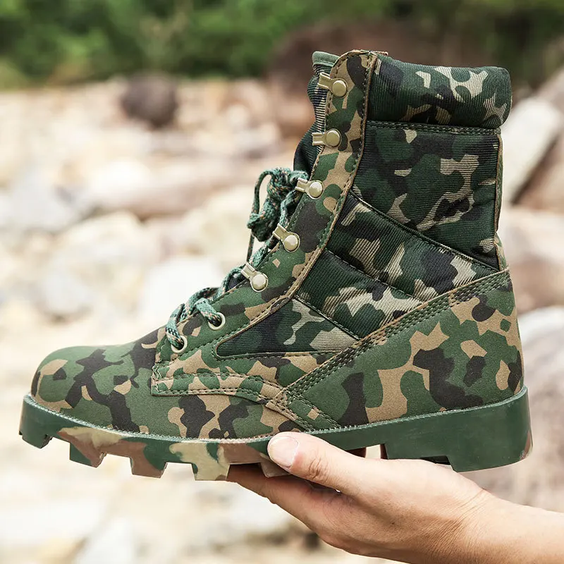Lace Up Waterproof Outdoor Shoes Breathable Canvas Camouflage Tactical Combat Desert Ankle Boots Men Boots