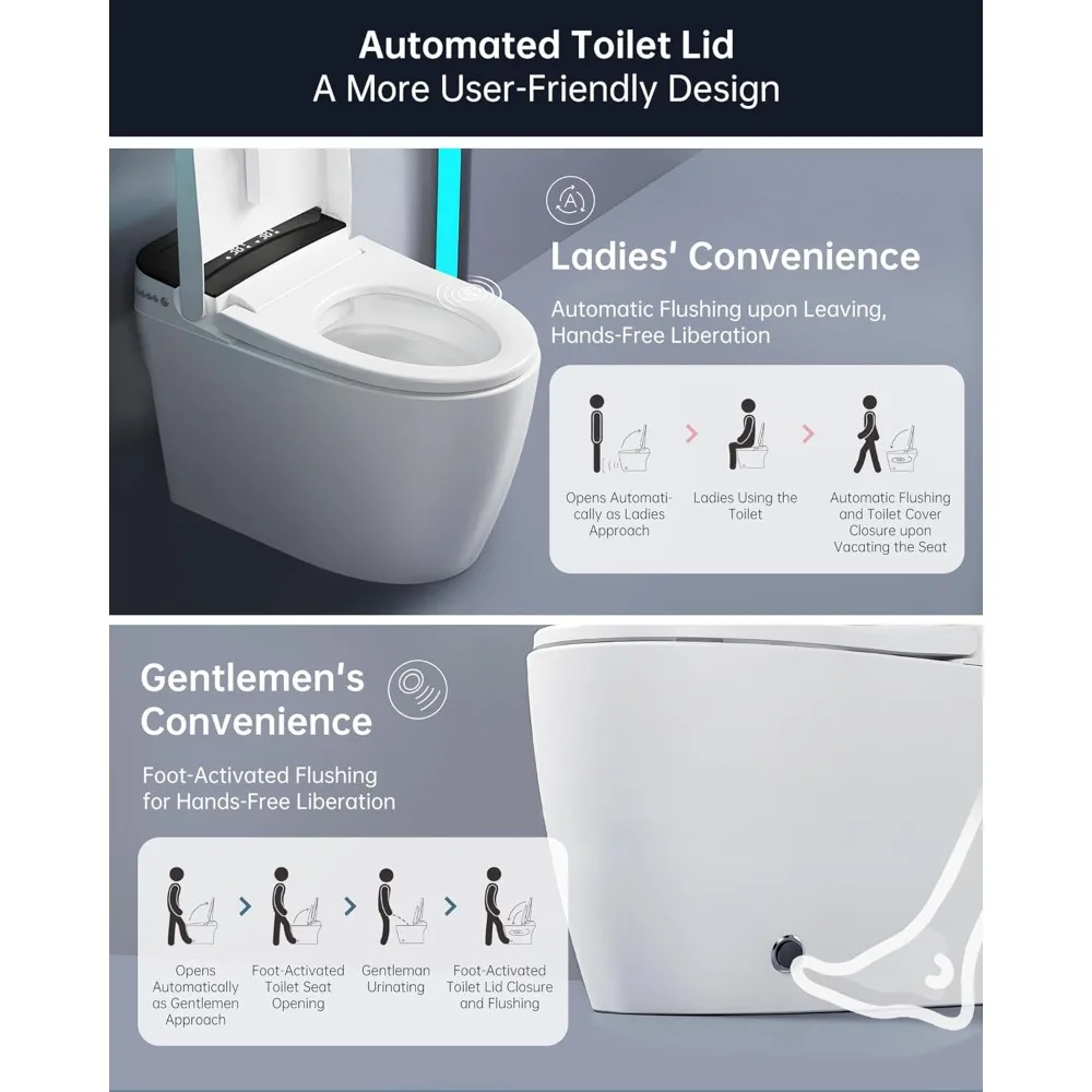 Smart Toilet,One Piece Bidet Toilet for Bathroom with Auto Open & Close Lid and Seat,Warm Water and Dry,Heated Seat,Foot Sensor 2