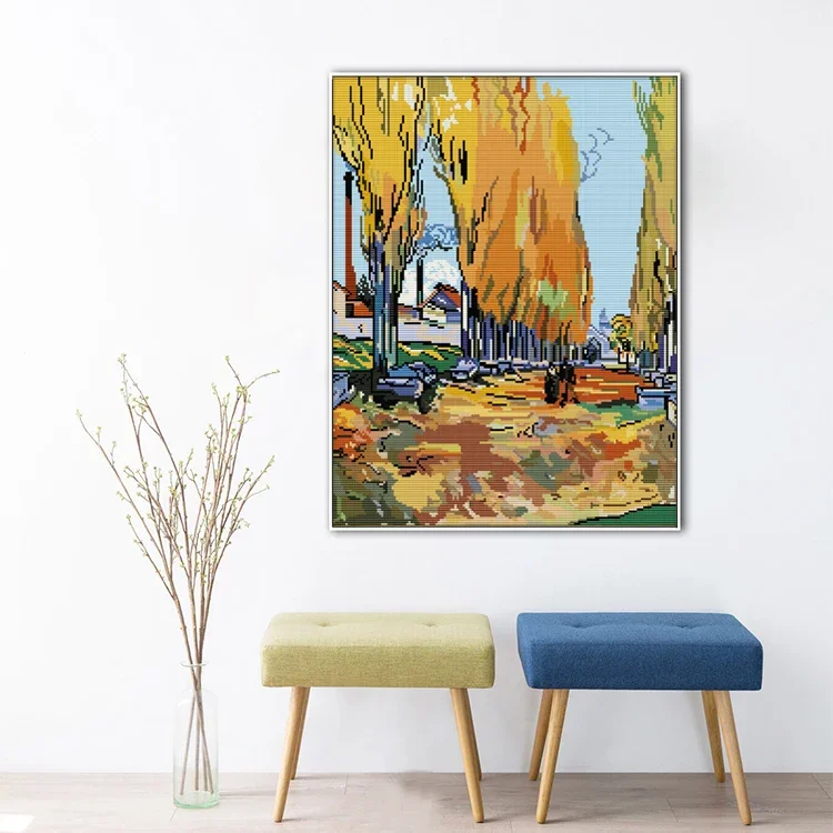 Van Gogh-Ariscamp, Arles Avenue DIY Aida Tuch 16CT Kreuzstich-Sets Muster gedruckt Stickerei Handarbeitsset