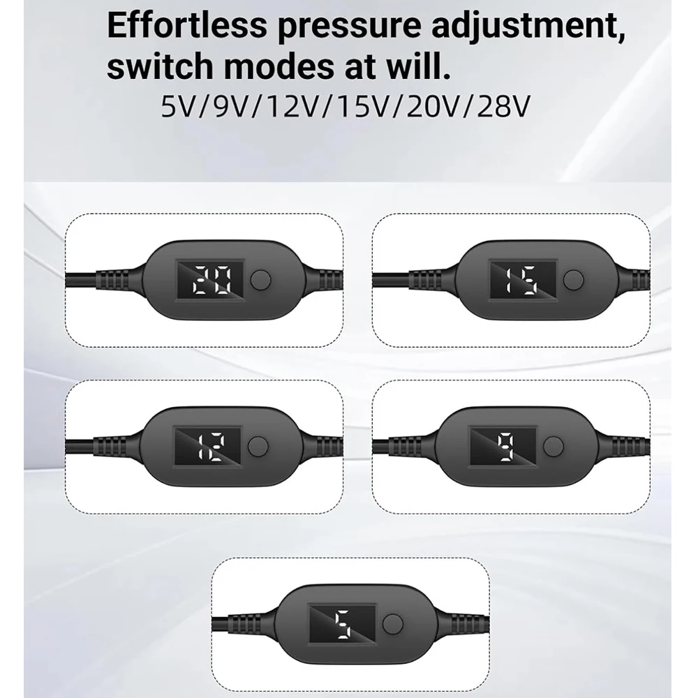 USB C-DC 전원 케이블 140W PD 타입 C-5V 9V 12V 15V 20V 28V 조절 가능 전압 어댑터 연결 케이블 (노트북, 라우터용)