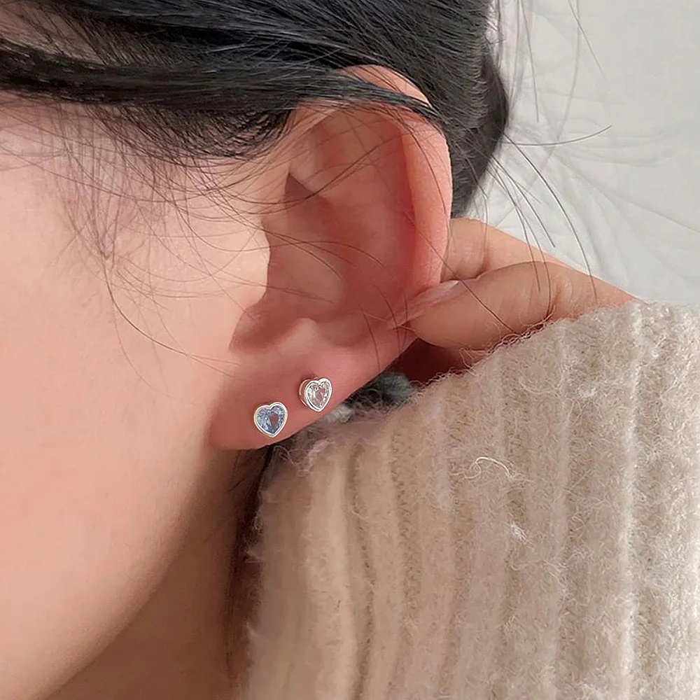 Tragus Helix Piercing Herz Ohrringe für Frauen Einfache Rosa Blau Zirkon Silber Farbe Daith Lobe Ohr Stud Knorpel Schmuck KAE312 – Detail 2
