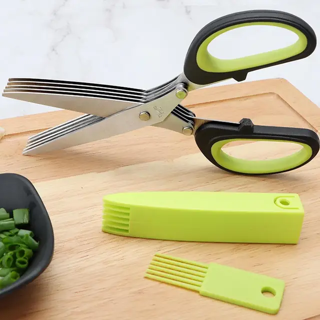 Multi-Layer Scissor Stainless Steel Kitchen Scissor Green Onion Scissor Herb  Cutting Shear With Safe Cover Vegetable Meat Shear - AliExpress