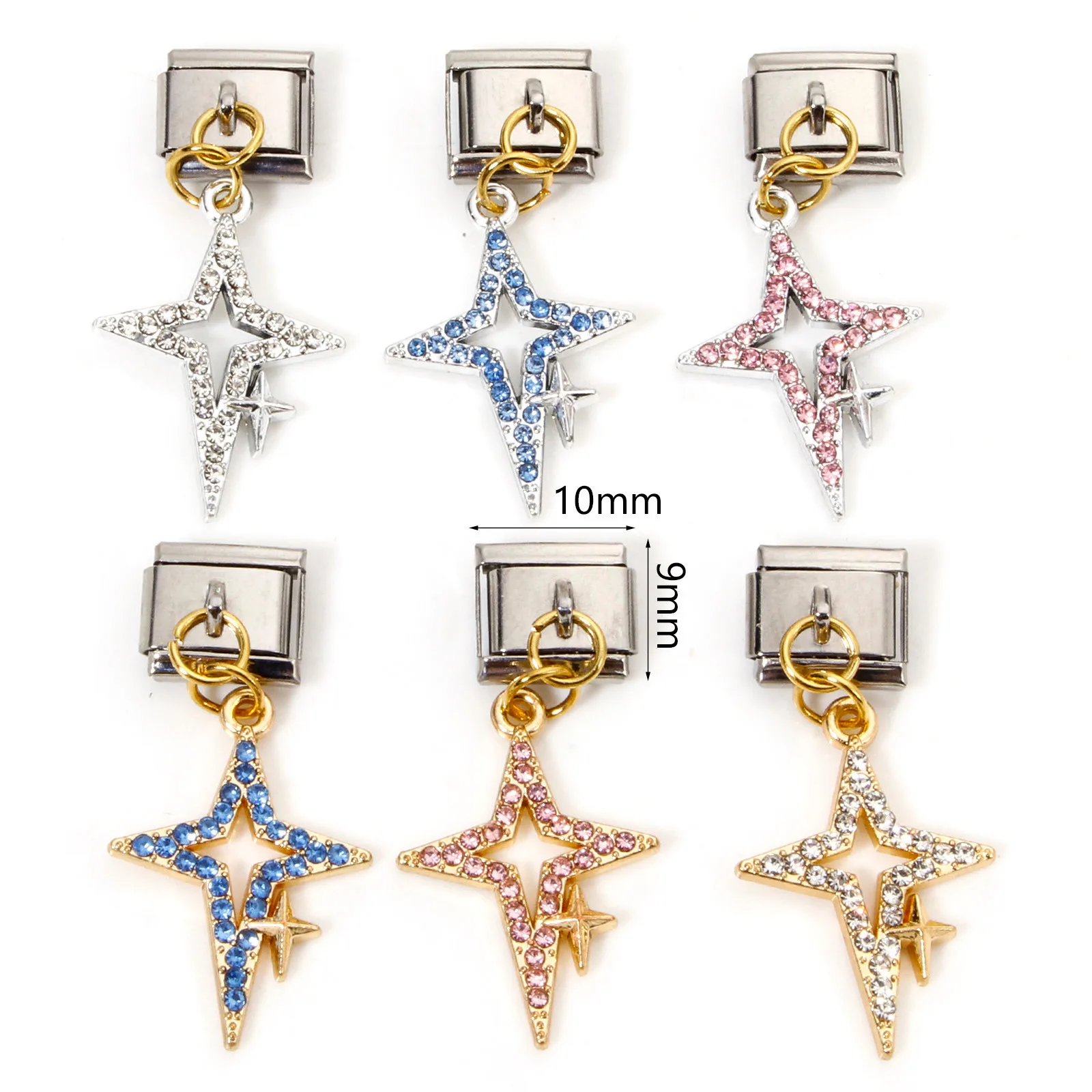 1 Stück Zink basis Legierung & Edelstahl italienische Charm Links für DIY Armband Schmuck Herstellung Rechteck Stern Charms 10mm x 9mm – Detail 1