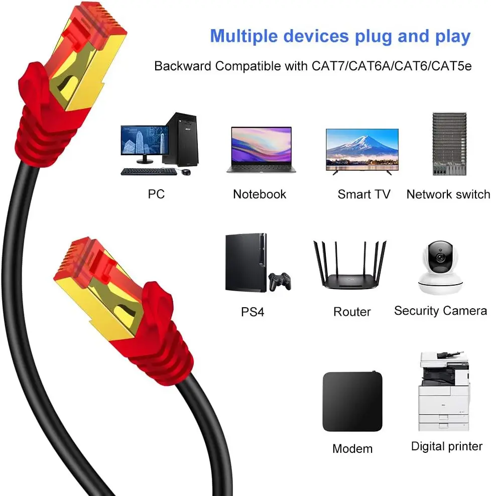 CYANMI 라우터 모뎀 인터넷 네트워크 랜, 노트북 PS4 용, 긴 100m, CAT 8 Cat 7 이더넷 케이블, 40Gbps RJ45