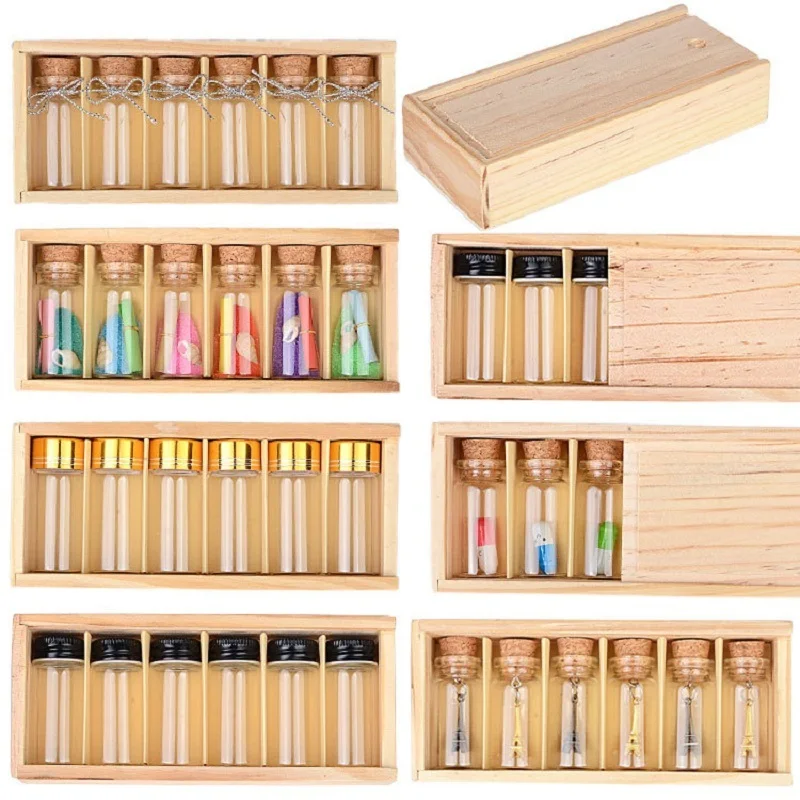 

2pcsThe glass bottle with a cork lid packed in a wooden box can be used for perfume bottle DIY jewelry gift bottle set