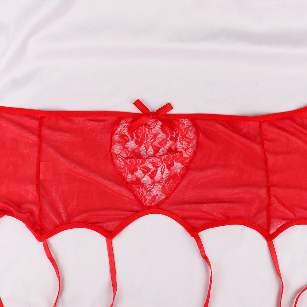 Liga de malla de cintura alta hueca sexy de encaje rosa diseño de 2 botonadura lazo elástico accesorios de Liga