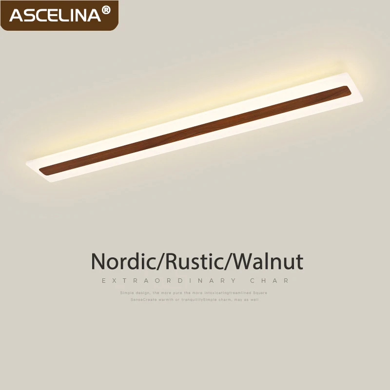Nordic LED Ceiling Light Minimalist Walnut Log 150cm Lamps For Living Room Restaurants Bars Cafes Study Indoor Lighting Fixtures