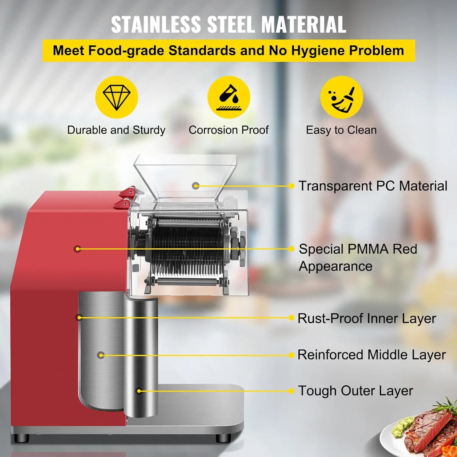 Vevor Electric Meat Slicer, 850W, 3.5Mm Blade, Stainless Steel, Cuts 551 Lbs/Hour, Ideal For Supermarkets And Kitchens, 2