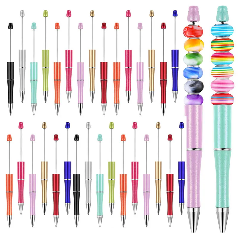 

150Pcs Plastic Beadable Pens Bead Ballpoint Pens Assorted Bead Pens Diy Pens Black Ink Rollerball Pens Office School Supplies